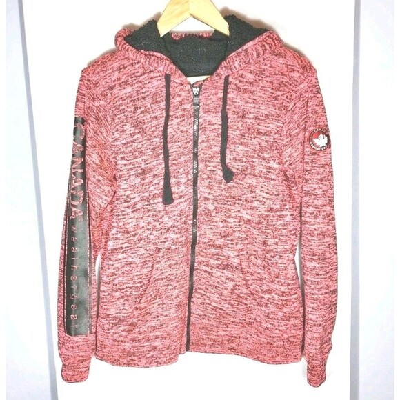 Canada Weather Gear Jackets & Blazers - Canada Weather Gear Women's L Sherpa Lined Hooded Knit Jacket Pink Black Outdoor